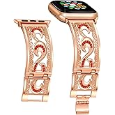 Duoan Dressy Jewelry Crystal Bracelet Compatible with Apple Watch Band 38/40/41/42/44/45/46/49mm iWatch Series 11/10/9/8/7/6/5/4,Bling Rhinestone Wristband Strap,Elegant Hollow-out Metal Bangle Women
