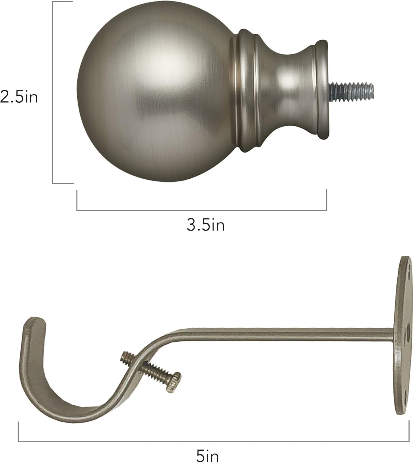 Elrene Home Fashions Cordelia 1" Window Drapery Single Curtain Rod with Globe Ball Finial, 28"-48" Adjustable, Polished Nickel: Home & Kitchen