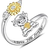 ACJFA Highland Cow Ring: 925 Sterling Silver Adjustable Wrap Rings Cute Highland Cow Jewelry Gift for Women