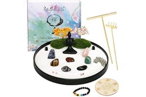 BANGBANGDA Zen Sand Garden for Desk - Tabletop Chakra Yoga Zen Garden Kit Set Japanese Crystal Quartz Rock Sand Zen Garden Home Office Spiritual Zen Gifts for Friends Adults Women