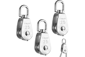 M25 Stainless Steel Single Pulley Block – 3-Pack 25mm Swivel Rope Pulleys, 150kg Load Capacity, 304 Steel Construction – Idea