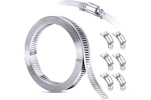 Steelsoft DIY Hose Clamp System Kit, 9.8 FT Band + 6 Fasteners, 304 Stainless Steel Band Clamp Pipe Clamp Screw Clamp Metal Hose Clamp Large Adjustable for Ductwork, Pole Mount, Metal Strapping