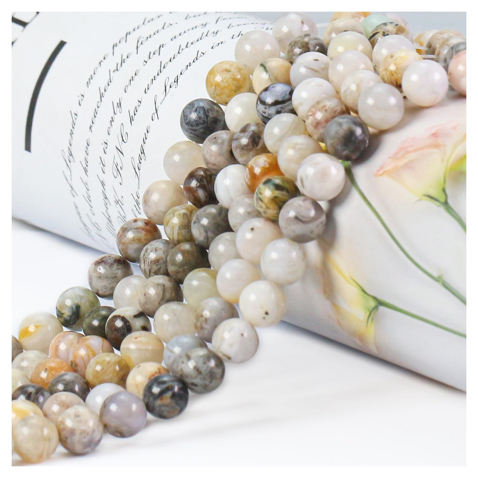 Beads for Jewelry Making - 4mm Round Crystal, 85pcs Bamboo Leaf Agate, Gemstone and Stone Beads — image 1