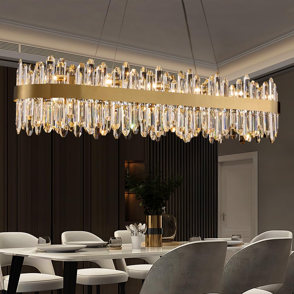 Photo 1 of *************MISSING MANY OF THE CRYSTALS************
LIZZTREE Gold Oval Crystal Chandelier L45.3 inch, 24-Lights Gold Chandeliers Modern Crystal Chandelier Pendant Light Fixture G9 Lights Pendant Ceiling Light for Dining Living Room Kitchen Island