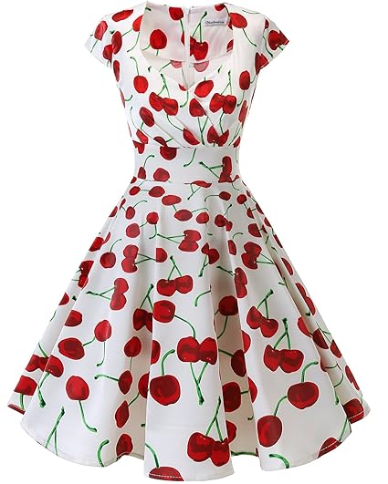 bbonlinedress 1950er Vintage Retro Cocktailkleid Rockabilly V-Ausschnitt Faltenrock