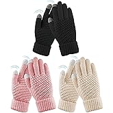 HRUTANE Womens Touch Screen Gloves Winter Warm Knit Fleece Lined Gloves Elastic Cuff Texting Mittens Gifts
