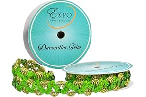 Trims by the Yard Expo International Oona RIC Rac Cord & Zig Zag Hologram Sequin Spool | Lime | (3 Yard Cut) Trim, 3 yd