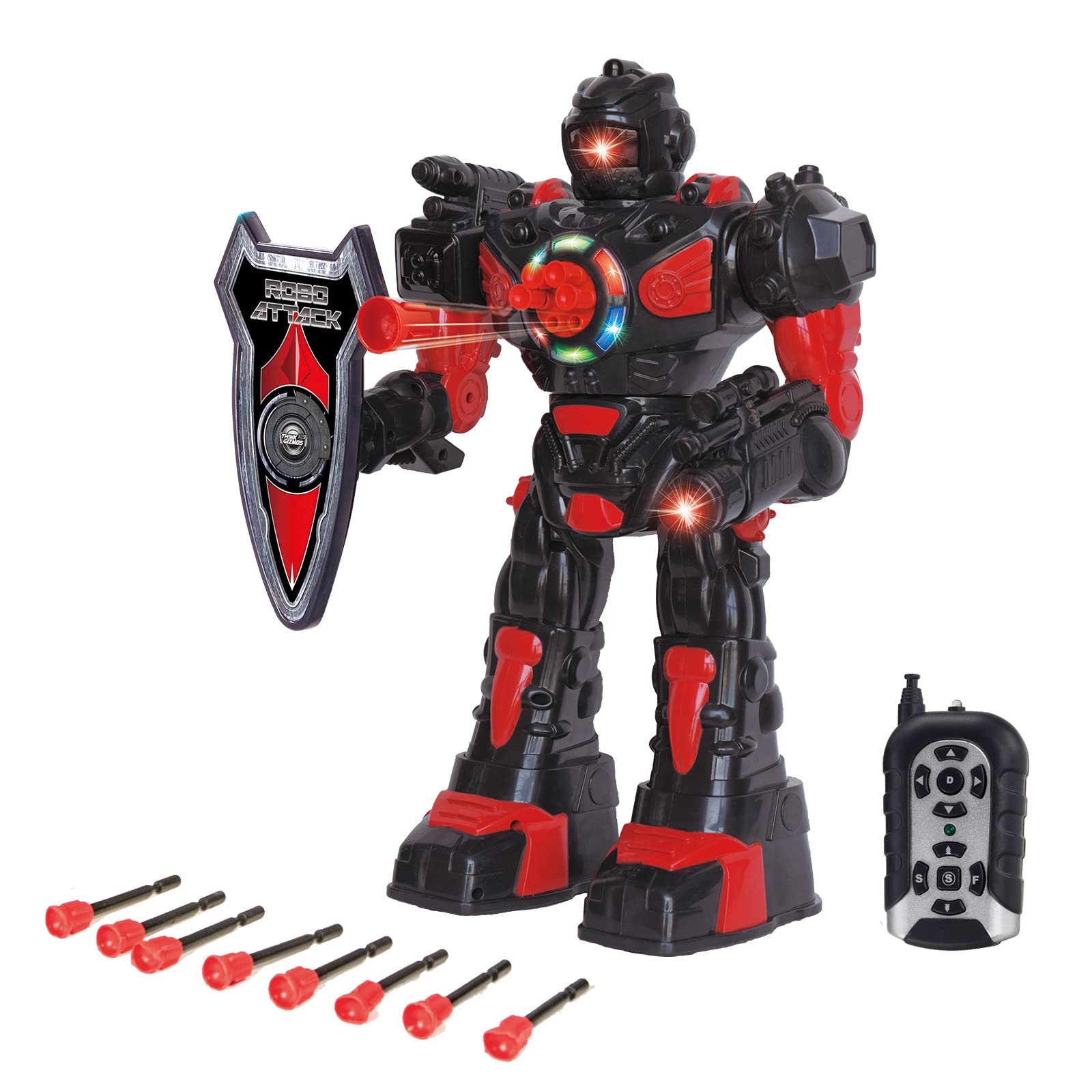 Think Gizmos Remote Control Robot For Kids - RoboAttack TG630-R - Black and Red - Superb Fun Toy RC Robot - Shoots Foam Missiles, Walks, Talks & Dances