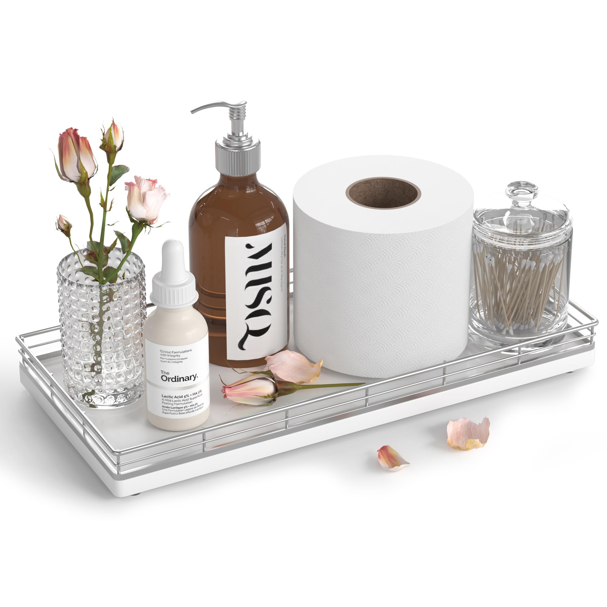 Photo 1 of Oak Bathroom Toilet Tank Tray, 13" Wood Back of Toilet Paper Basket Tank Topper Storage, Vanity Tray for Perfume Makeup Candle Toiletry Organizer for Kitchen Coffee Table Silver Tray Decor