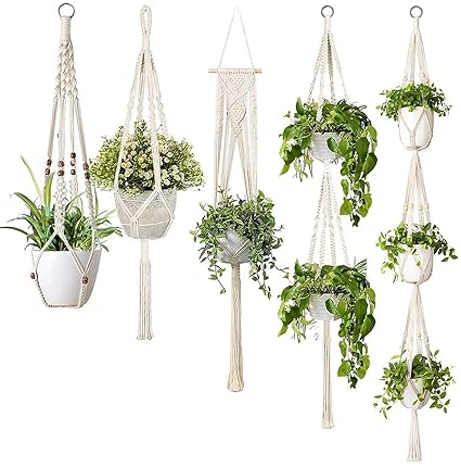 Macrame Plant Hangers Set of 5 Hanging Planters Indoor Handmade Cotton Rope Flower Pot Holder Tassels for Plants Indoor Outdoor Home Decor