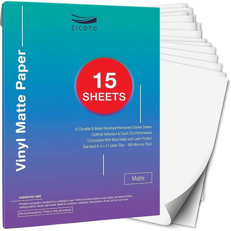Amazon.com : Royal Elements Printable Vinyl for Inkjet Printers - 10  Waterproof Sheets - Dishwasher Safe : Office Products
