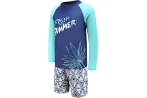 MOON TREE Boys Long Sleeve Rash Guard Swimsuits Kids Two Piece Sunsuits with Swim Trunks Swimwear Set