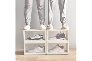 Shoe Storage Boxes,Pack of 3 Stackable Shoe Organizer,Sturdy Foldable sneaker storage and Easy Assemble Shoe Containers Clear