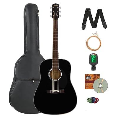 Fender Classic Design Dreadnought Acoustic Guitar - Black Bundle with Gig Bag, Tuner, Strap, Strings, Picks, and Austin Bazaar Instructional DVD