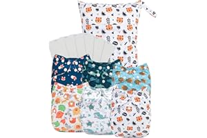 babygoal Large Cloth Diapers Pack of 13 for 3-5 Year Toddlers, Cloth Diaper Covers 6 Pack with 6pcs Inserts and Wet Bag, Reusable Washable & Waterproof 6ZFB12-ZMB-B