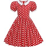 40s 50s Vintage Dresses for Girls Collar 1950s Polka Dot Dress Kids Audrey Hepburn Rockabilly 50's Style Themed Party Outfits