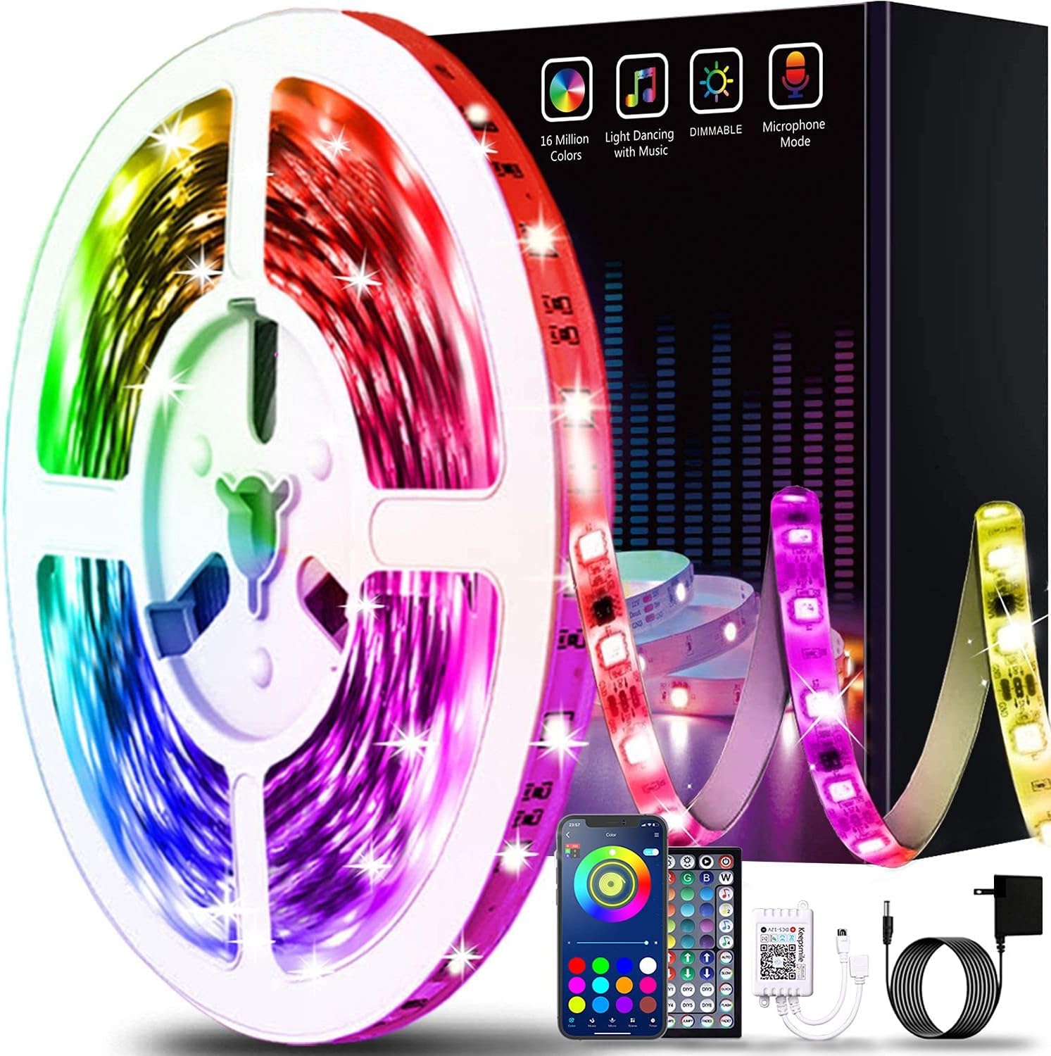 50ft Led Lights for Bedroom, Keepsmile APP Control Music Sync Color Changing Led Light Strips Led Strip Lights with Remote for Room Home Decoration: Home Improvement