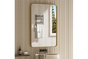 JISOSO Brushed Gold Bathroom Mirror, 20 x 30 Inch Wall Mounted Vanity Mirror with Rounded Corner Metal Framed, Tempered Glass, Anti-Rust(Horizontal/Vertical)