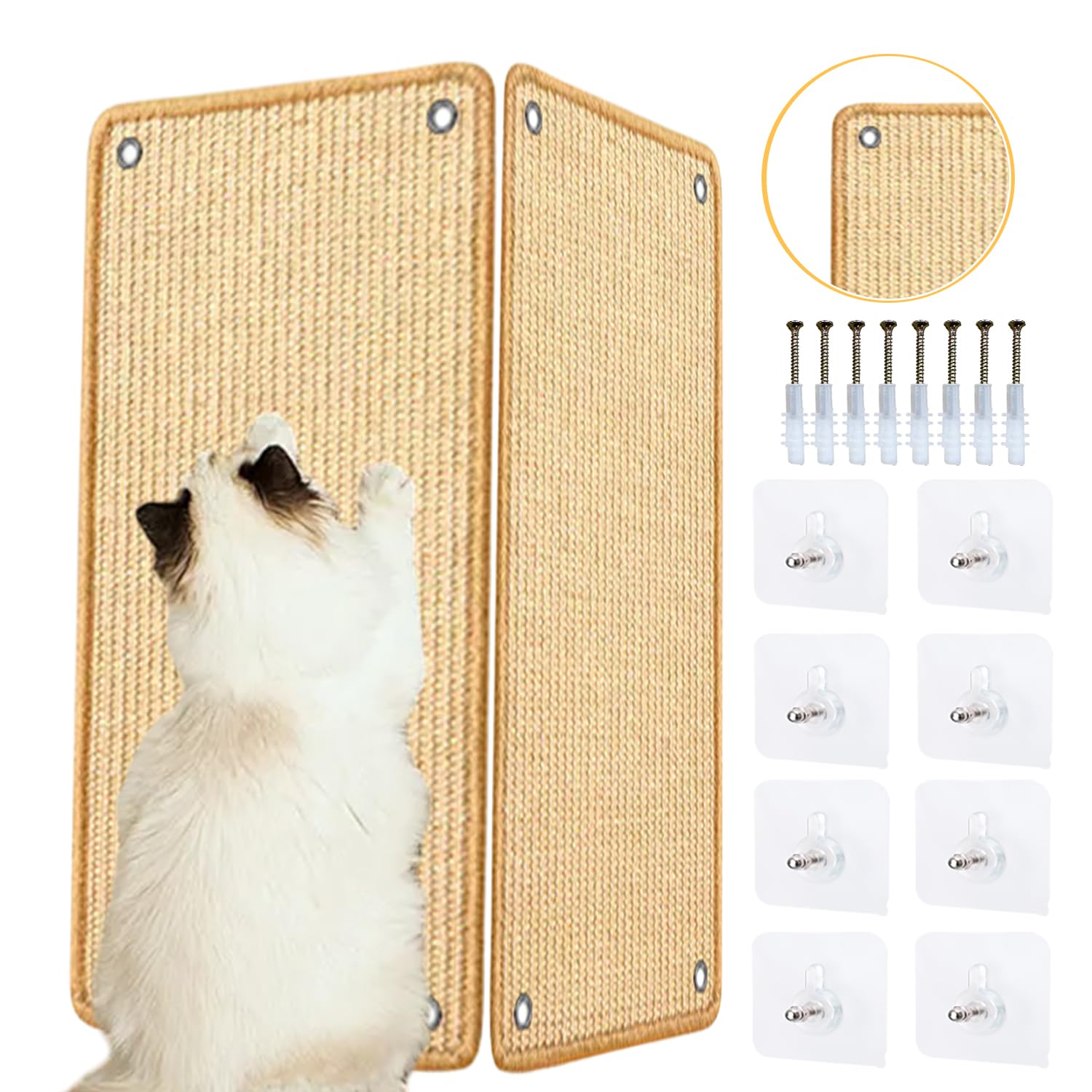 M&Catree 2pcs Cat Scratcher Mats Wall Mounted Sisal Cat Scratching Pad Cat Scratch Mat Rug Protect Furniture Sofa - 50x25cm