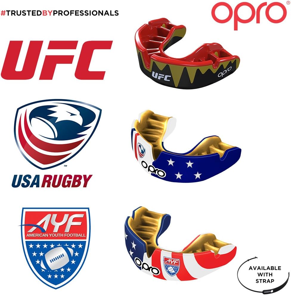 OPRO Gold Level Mouthguard + Strap | Gum Shield for Football, Lacrosse, and Other Contact Sports - 18 Month Dental Warranty (Blue, Adult) : Sports & Outdoors