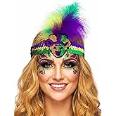 Woeoe Feather Sequin Headband Clown Sequins Headpiece Fleur De Lis Custume Party Hair Band for Women
