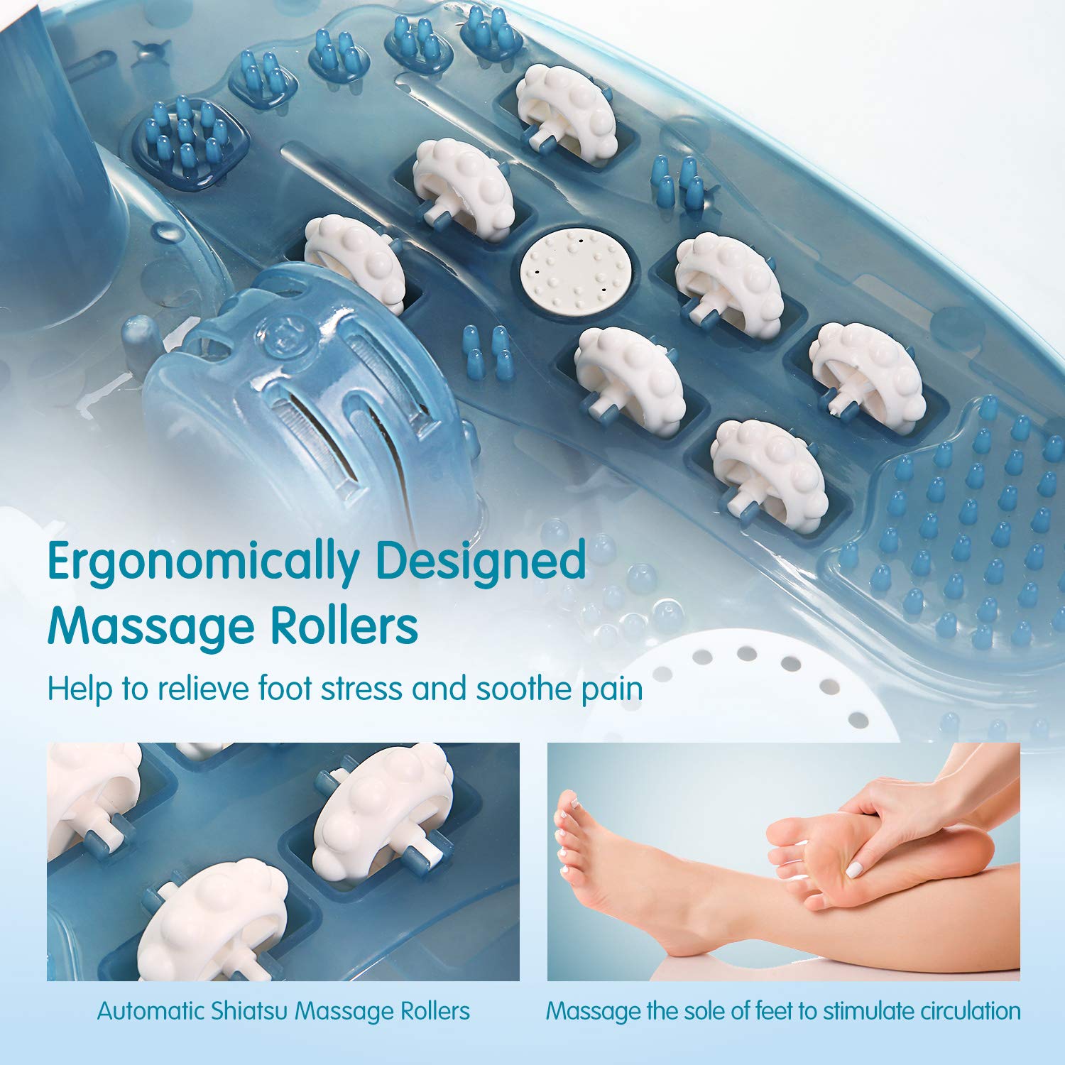 Foot Spa Bath Massager with Heat Bubbles Vibration, 14 Shiatsu Massaging Rollers to Relieve Feet Muscle Pain, Adjustable Temperature Pedicure Tub for Home Office Use: Beauty