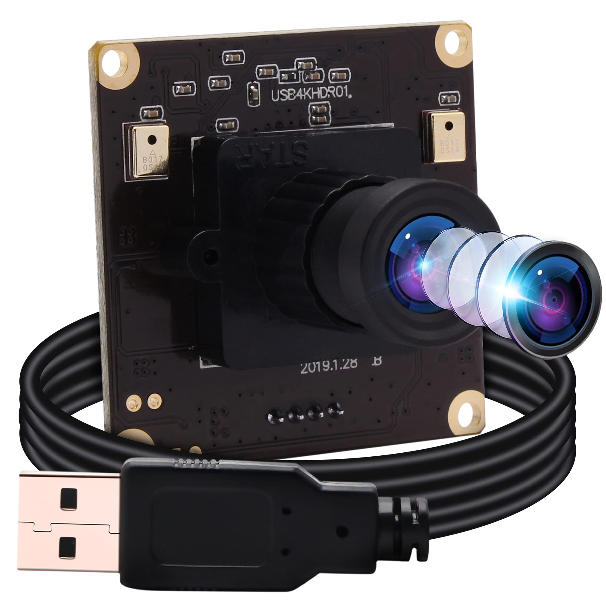 ELP 4K USB Camera Module with Dual Microphone for Computer 2160P Ultra HD USB Camera for PC Camera Lightburn Camera USB Security Camera Plug and Play for Laptop Windows Linux Mac