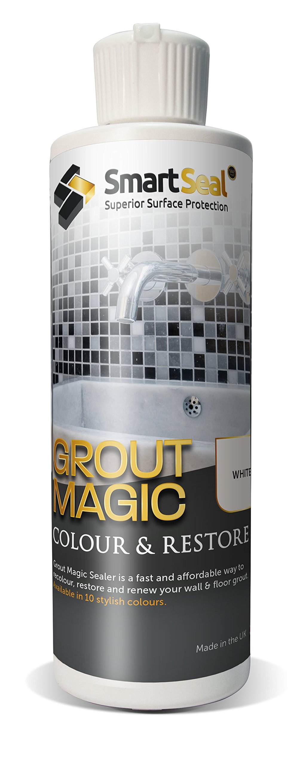 Smartseal Grout Magic – White, 237ml – Professional Reviver & Colour Restorer – Long-Lasting Sealer Superior to Grout Pens & Paint – 15-Year Durability
