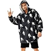 Huglanket Bigfoot Gifts for Men, Big Foot Sasquatch Blanket Hoodie Wearable Hooded Blanket, One Size Fits All, Hooded Blanket with Sasquatch Design, Black