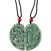 Jadeous Real Jade Dragon Phoenix Couple Necklace Jewelry, Green Jade Pendant Charm, Heart Shape Matching Pair, Wedding Valentine Gift Idea