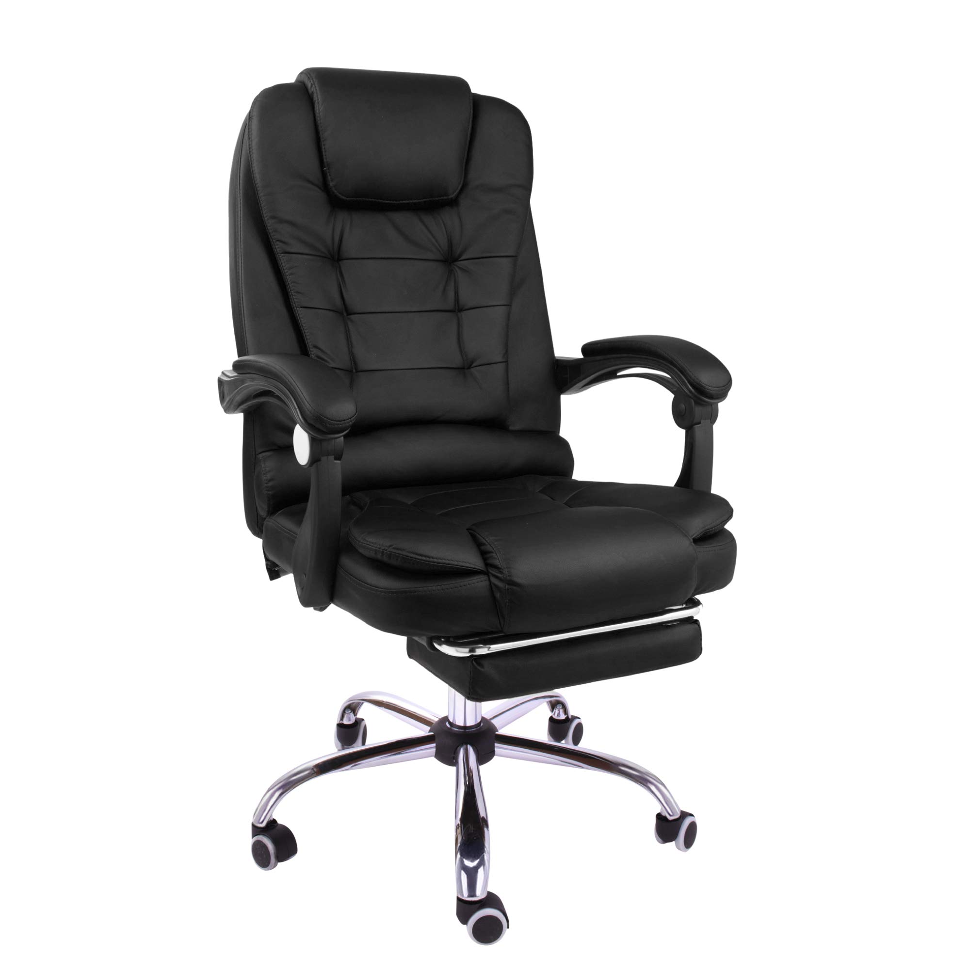 Halter Reclining Leather Office Chair - Modern Executive Adjustable Rolling Swivel Chair Headrest with Retractable Footrest (Black)