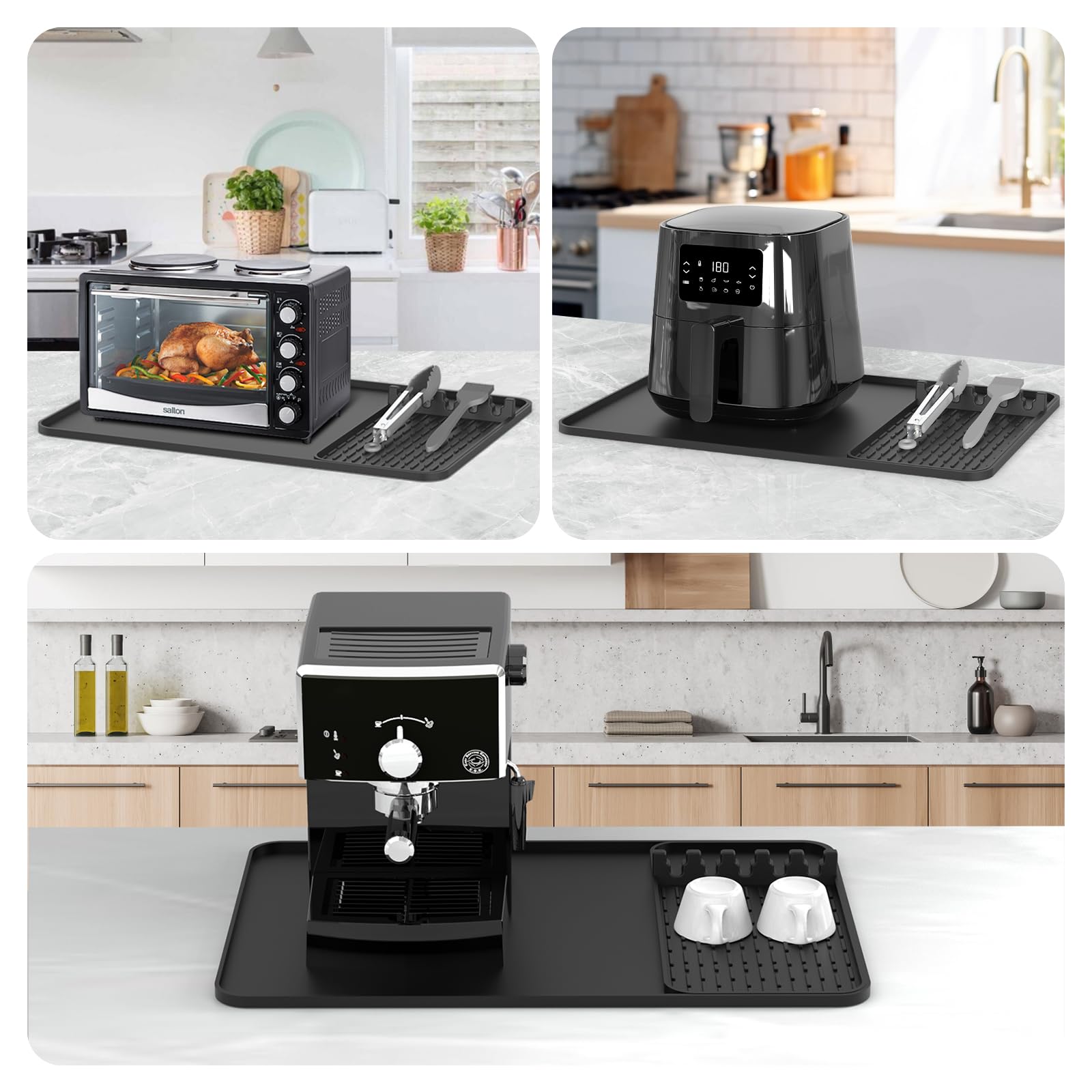 Silicone Heat Resistant Mats for Countertop,24x16 Inch Air Fryer Mat with Kitchen Accessories Holder Pad for Microwave/Oven,Compatible with Ninja/Cosori/Chefman/Toshiba,Kitchen Countertop Protector