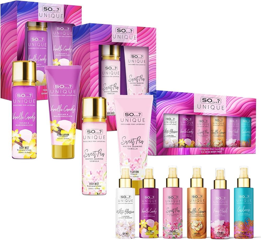 SO...? Womens Body Mist Gift Set Bundle Vanilla Candy Sweet Pea Summer Escapes