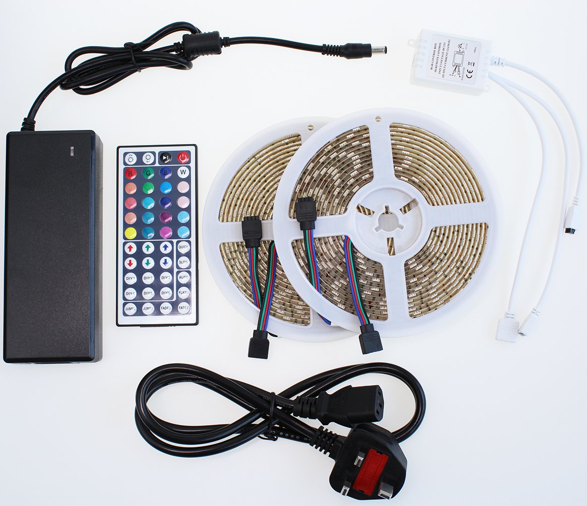 32.8ft RGB LED Strip Lights - 5050 600 LEDs Multicolor Tape With Remote - 12V IP65