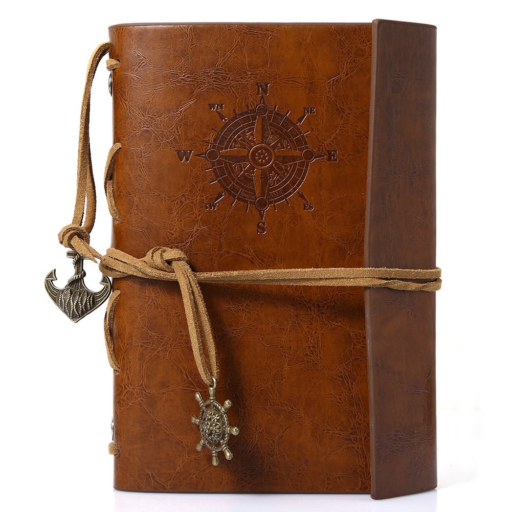 Retro Style Notebook, Middle Ages Style Sailor Design, Poly Urethane Notebook for Protecting Animals. 88 Pages, Perfect Birthday Gift for Family or Friends (Brown)