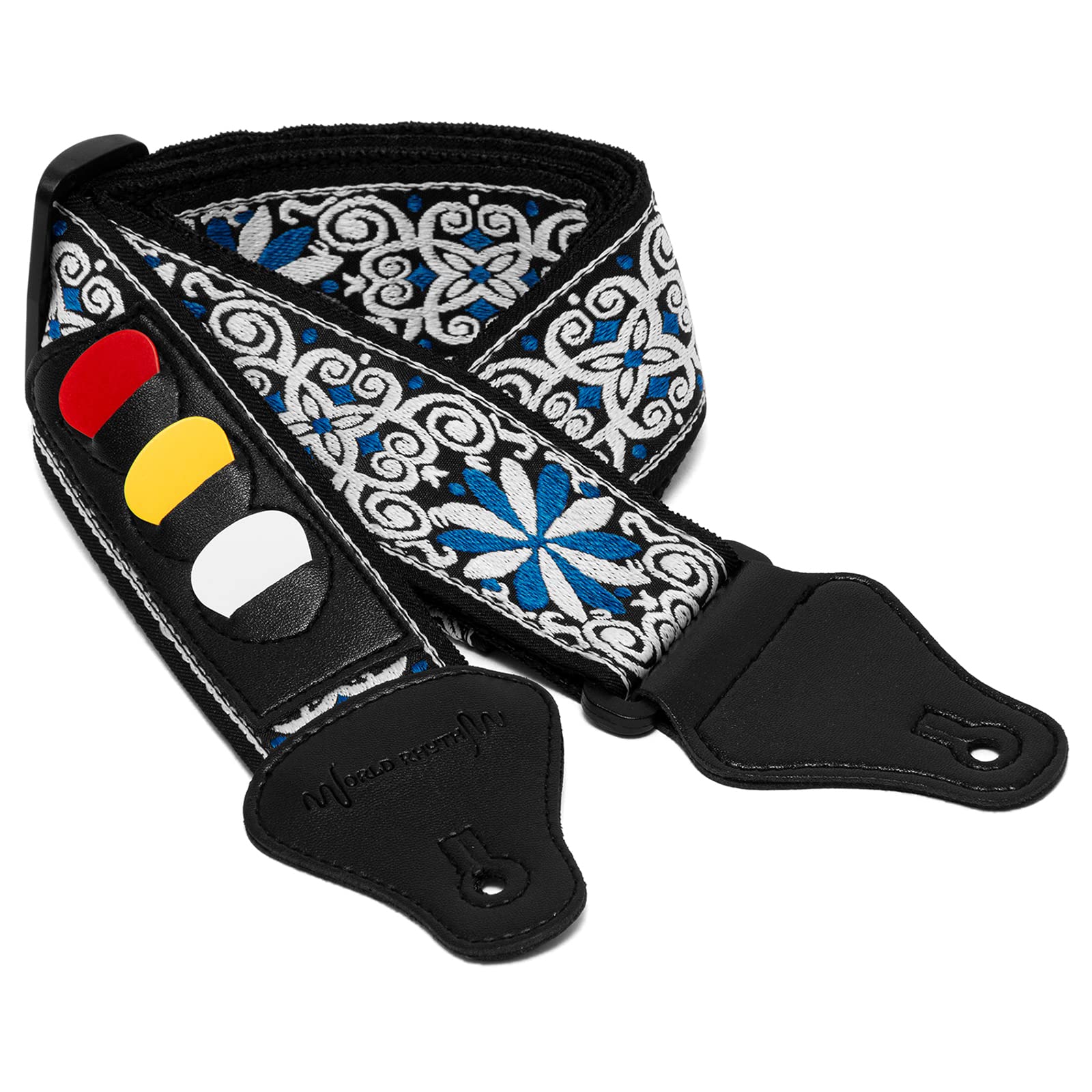 World Rhythm Guitar Strap - Flower Style Blue