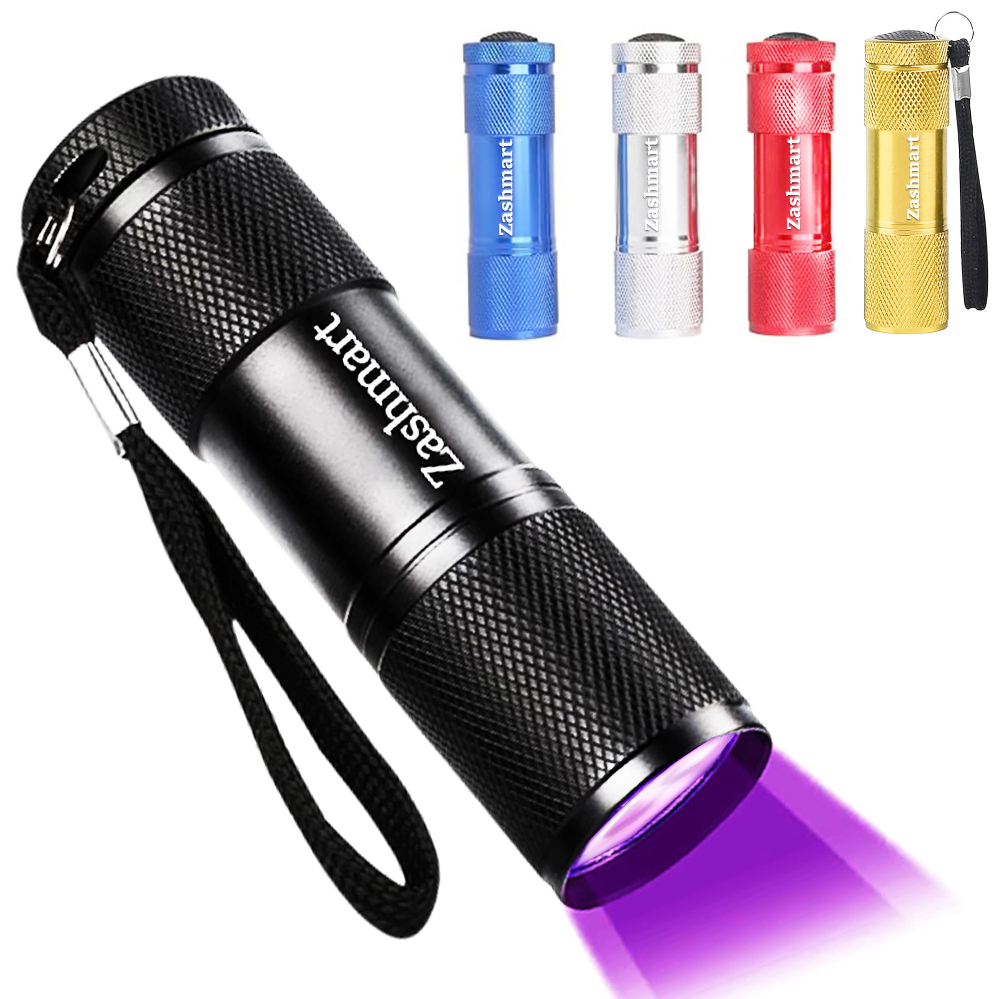 ZASHMART Uv Torch, 87mm L 9 Led Torch 395 Nm UV Resin, Black Portable Light, UV Light Pets Urine Detector, 26mm Dia Ultraviolet Light, Dog Light, Pet Bed Light, UV Torch For Resin Curing. (Pack of 5)