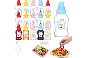 Hoemwarm 16 pcs Mini Ketchup Bottles,25ML Condiment Squeeze Bottles Plastic Sauce Container for Kids Lunch box Portable Refillable Honey Sauce Salad Dressing Dispensers Jars Containers
