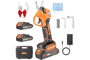 SOARFLY Upgraded Electric Pruning Shears, 1.5'' Cutting Diameter, Brushless Motor Cordless Pruner with LCD Display, 2 x 2000mAh Batteries & Extra SK5 Blades for Garden, Orchard & Branches