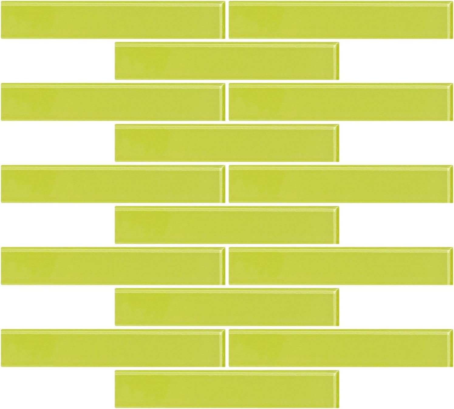 Susan Jablon Mosaics 1x6 Inch Lime Green Glass Subway Tile Reset in