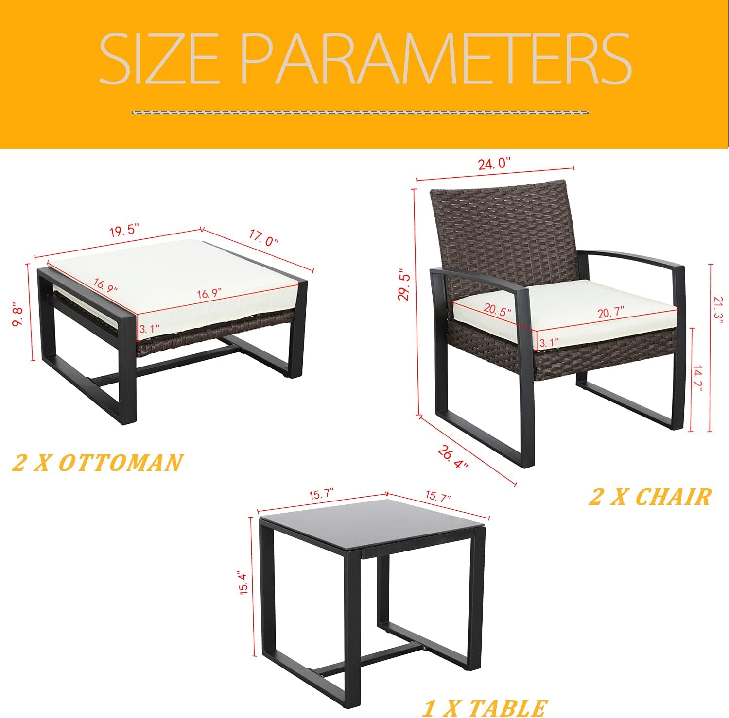 LOKATSE HOME 5-Piece Wicker Outdoor Conversation Set Patio Furniture PE Rattan All Weather Cushioned Chairs Balcony Porch with Ottoman and Glass Coffee Side Table, Beige: Garden & Outdoor