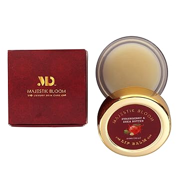 Majestik Bloom Moisturizing Strawberry & Shea Butter Lip Balm for Women & Men, with Beeswax & Coconut Oil, Natural & Organic, 8 gm