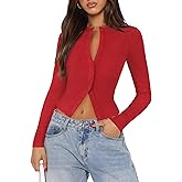 Pungdra Womens Ribbed Button Down Long Sleeve Top Knit Button Up Fitted Cardigans Cropped Cute Fall Going Out Tops for Women