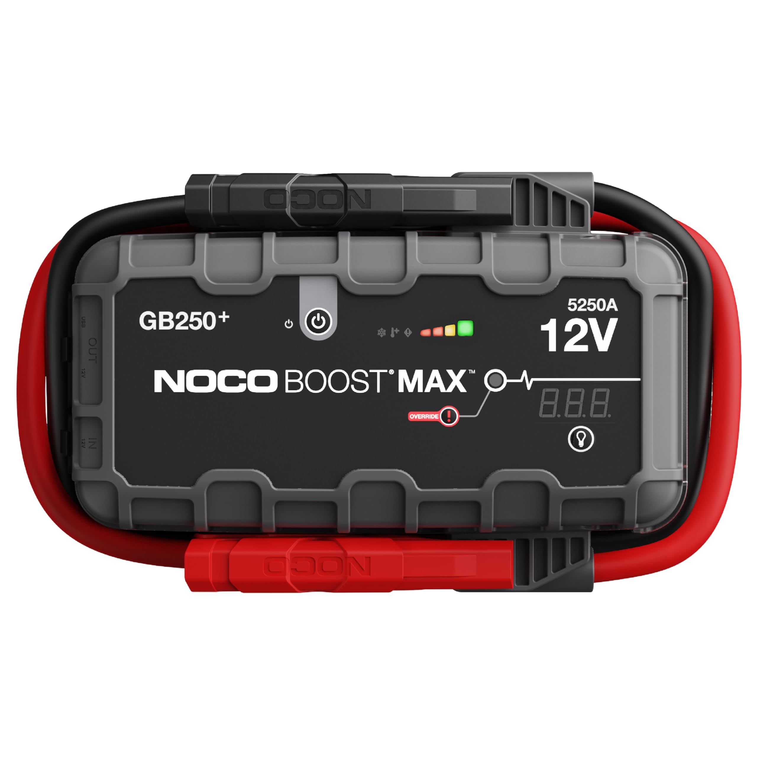 NOCO Boost Max GB250: Arrancador de batería ultraseguro 5250A - Paquete de refuerzo de batería de litio de 12 V, caja de conexión portátil, banco de energía y cables de puente - para motores de gasolina y diésel de 16 litros