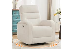 AEMEIOS Swivel Nursery Rocker Recliner for Nursery, 360° Swivel Glider Recliner, Manual Rocking Recliner Chairs with Pockets and Large Arms for Living Room, White Corduroy