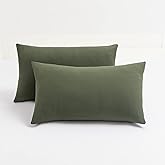2-Pack Stretch Pillow Cases - Jersey Knit & Envelope Closure Pillowcases with Ultra Soft T-Shirt Like Polyester Blend - Suitable for Queen or Standard Size Set of 2, Dark Olive