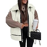 COCCKO Women's Zip Up Sherpa Shacket Jacket Sleeveless Faux Fur Warm Fall Winter Outwear Fuzzy Fleece Coats