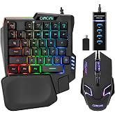 One Handed Gaming Keyboard and Mouse Combo for LOL/Wow/fortnite/Dota/PUBG | Half Mini RGB Keyboard, 35 Keys, Ergo Wrist Rest, LED 7200DPI CPI Customize Gaming Mouse, with USB Spilitter, Small Wired Set