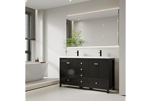 eclife 60" Bathroom Vanities with Sink Combo, Modern Thickened Wood Bathroom Storage Cabinet w/Undermount Double Sink, Matte Black Faucet Drain, Painted Surface, Black