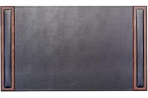 Dacasso Wood & Leather Pad with Side Rails Luxury Leather Desk Blotter for Writing, 34” x 20”, Walnut & Black